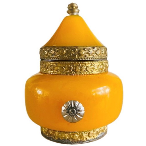 Boîte à boucles d'oreilles marocaine en céramique et laiton jaune