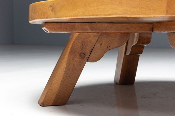 Image 1 of Brutalist Oak Round Coffee Table, France, 1950s