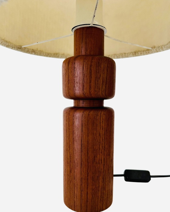 Image 1 of Teak table lamp with original fabric shade - Domus, Denmark, 1960s