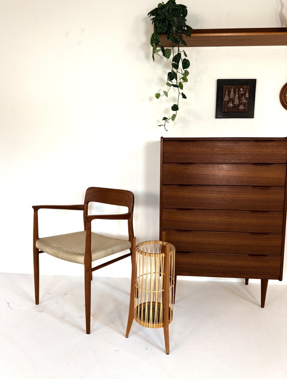 Image 1 of Vintage Danish umbrella stand Teak & rattan 1960s