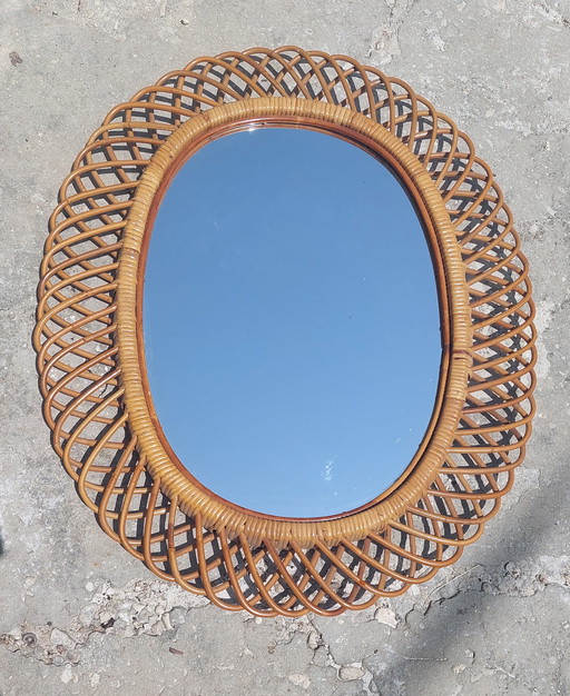 Miroir ovale de Franco Albini pour Bonacina, style Côte d'Azur, années 1960