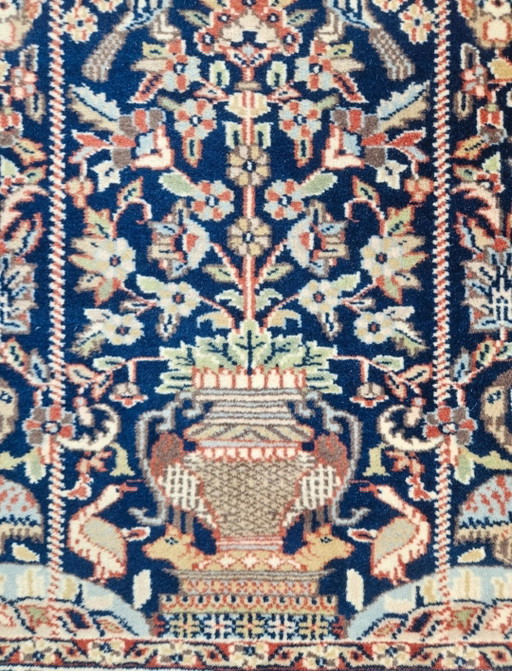 Handgeknüpfter orientalischer Wollteppich „Paradies“, blau-floral, 94 x 160 cm