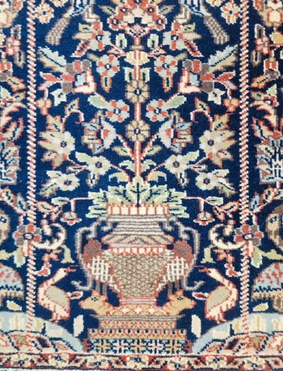 Image 1 of Handgeknüpfter orientalischer Wollteppich „Paradies“, blau-floral, 94 x 160 cm