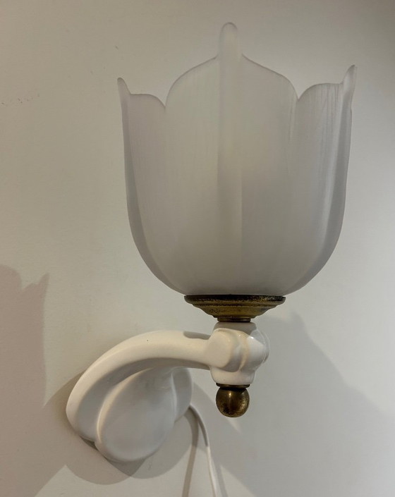 Image 1 of Par de apliques de pared de cerámica y vidrio, década de 1950.