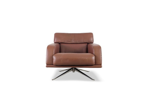 Poltrona girevole originale Rolf Benz in pelle, marrone, poltrona direzionale di design.