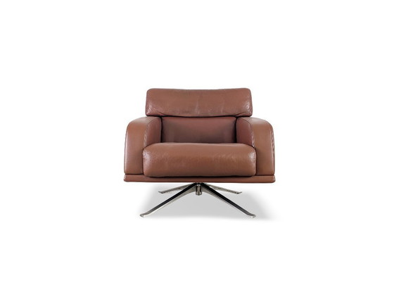 Image 1 of Poltrona girevole originale Rolf Benz in pelle, marrone, poltrona direzionale di design.