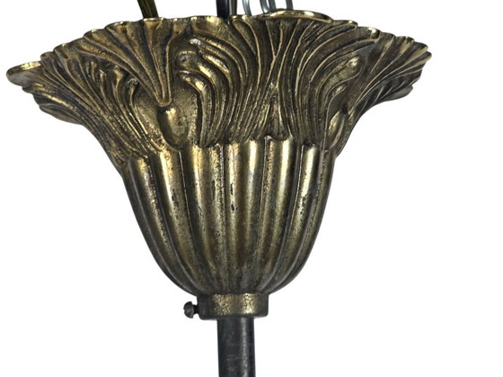 Image 1 of Art Deco - bowl lamp - marbled glass - pendant lamp - France - 30s