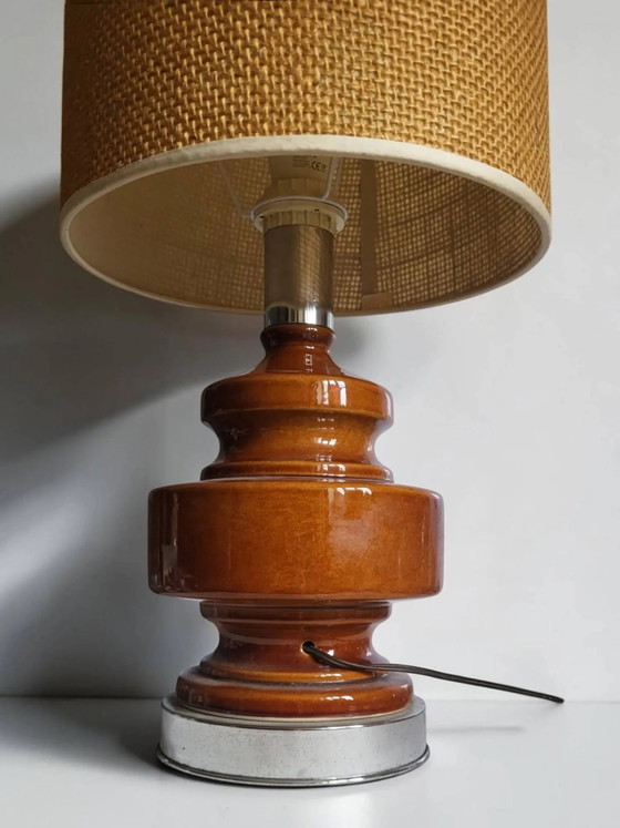 Vintage table lamp in glazed ceramic and chrome metal – 1970s – Porcelain (photo 4 of 9)