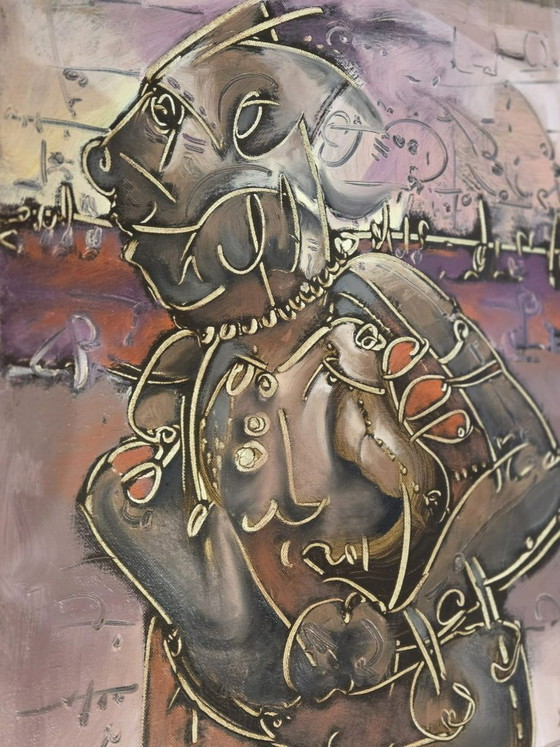 Image 1 of FABIO CUMAN (New Italian Figuration). "Warrior," 2011 - Oil on canvas, 80x40x4 cm