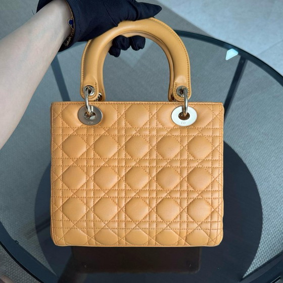 Image 1 of DIOR LADY MEDIUM - CANNAGE LAMBSKIN CARAMEL GOLD HARDWARE STRAP