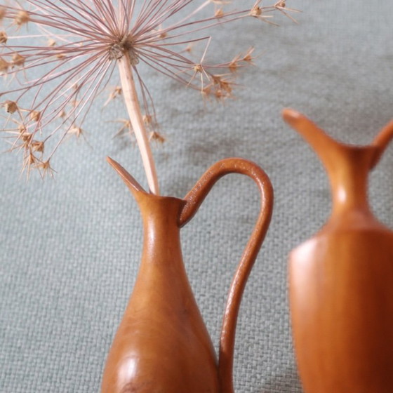 Image 1 of ❤️ Set of swan neck vases made of wood, handmade in the GDR, Midcentury