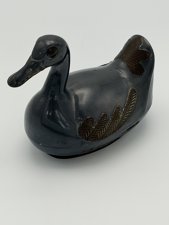 Image 1 of Set van 2 vintage tinnen eend doosjes – decoratief