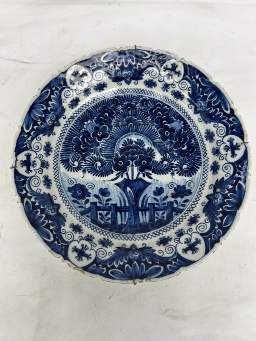 Antieke 18e eeuwse Delfts blauwe Theeboom schotel - De Porceleyne Klaauw