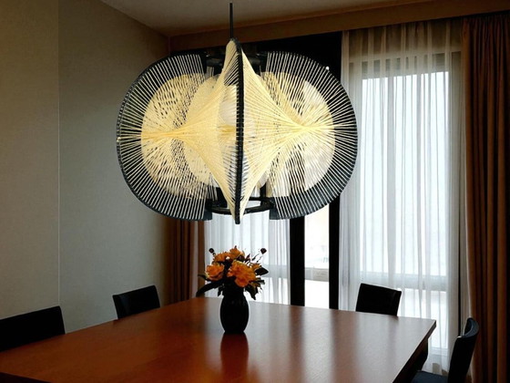 Image 1 of Lámpara colgante portuguesa de madera negra rústica, años 60