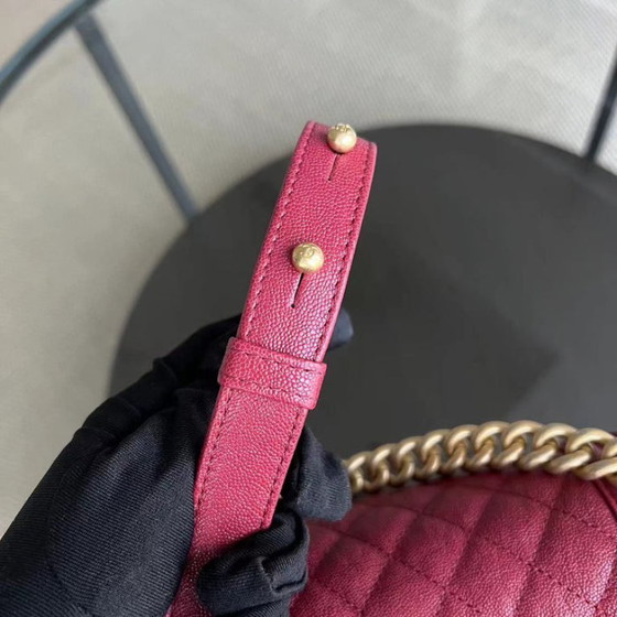 Image 1 of Chanel Boy Medium - Caviar 25CM Quilted Dark Red Golden Hardware Series 26