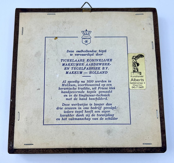 Image 1 of Four framed ceramic tiles – Delft/Makkum style – Hand-painted – Netherlands, 20th century