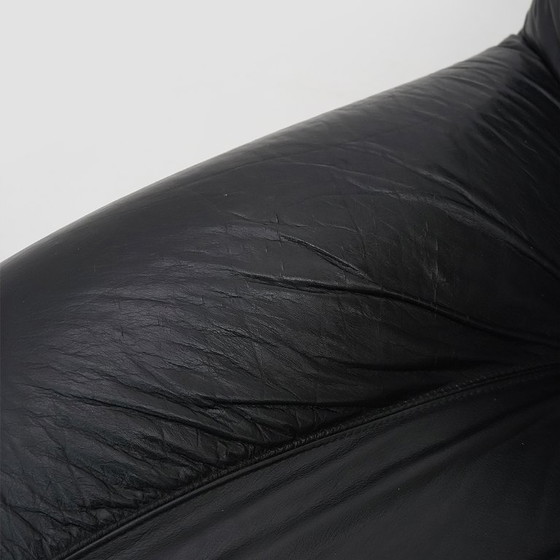 Image 1 of Modulaire fauteuils van zwart leer, jaren 70