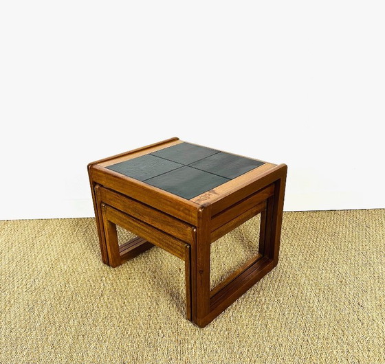 Image 1 of Skandinavische Satztische aus Teakholz und schwarzer Keramik, 1960