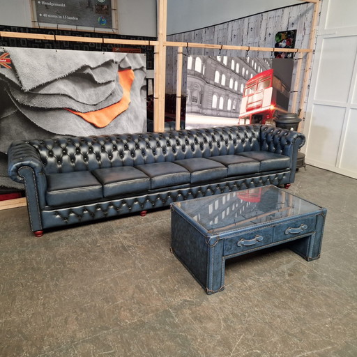 Chesterfield Brighton Antiek Blauw 6-Zits Bank Leer