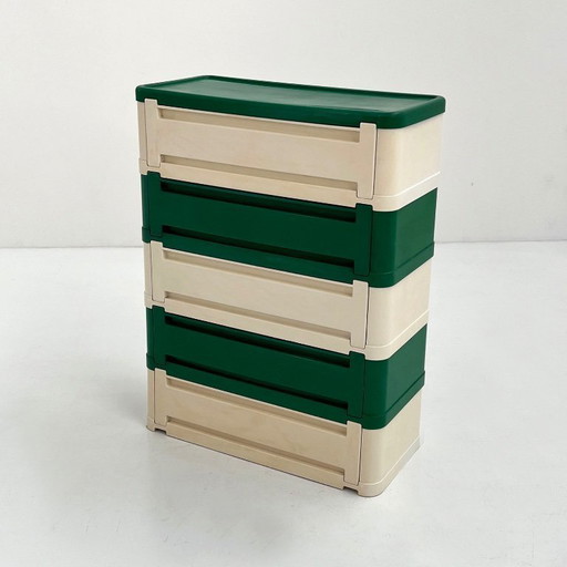 Cassettiera verde e bianca modello 4964 di Olaf Von Bohr per Kartell, anni &#39;70