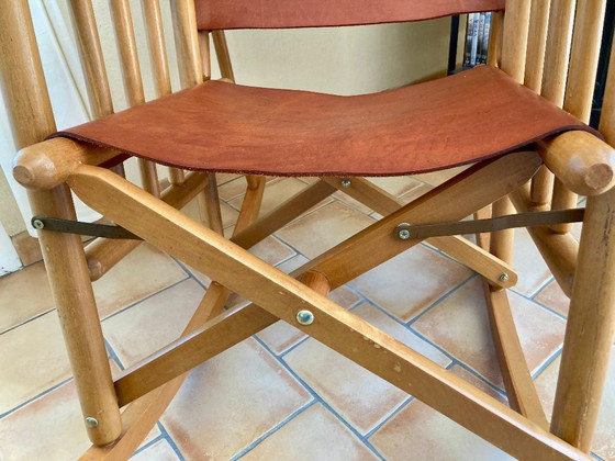 Image 1 of Handcrafted folding rocking chair made of solid wood and natural leather