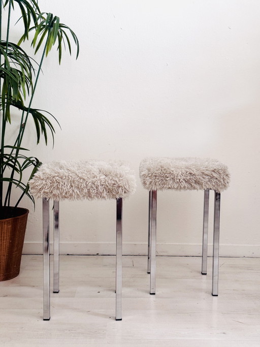 2 sgabelli vintage con base cromata e rivestimento soffice
