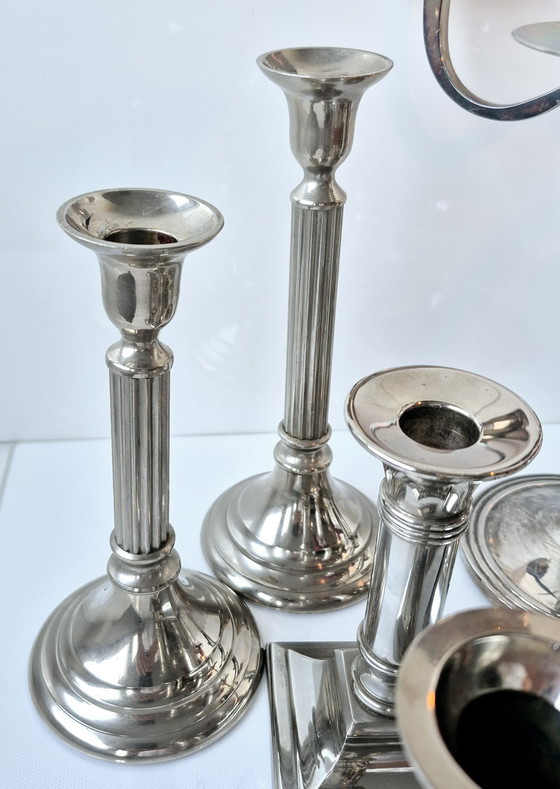 Image 1 of Collezione di 11 candelieri vintage placcati in argento (ottone) di varie epoche
