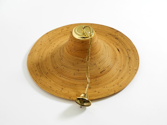 Image 1 of Beautiful, large Italian 1970s bright bamboo wood ceiling pendant lamp Vivai del Sud