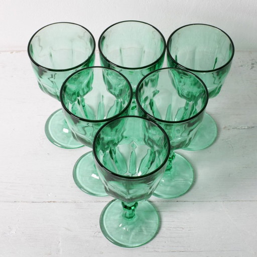 Juego de 6 Copas de Vino Verdes Vintage / Copas de Tallo / Crisal / Portugal / Años 2000 – glazen karaffen (photo 2 of 13)
