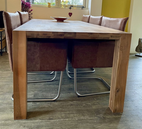 Image 1 of 6 sedie da pranzo a slitta in pelle marrone di Jess