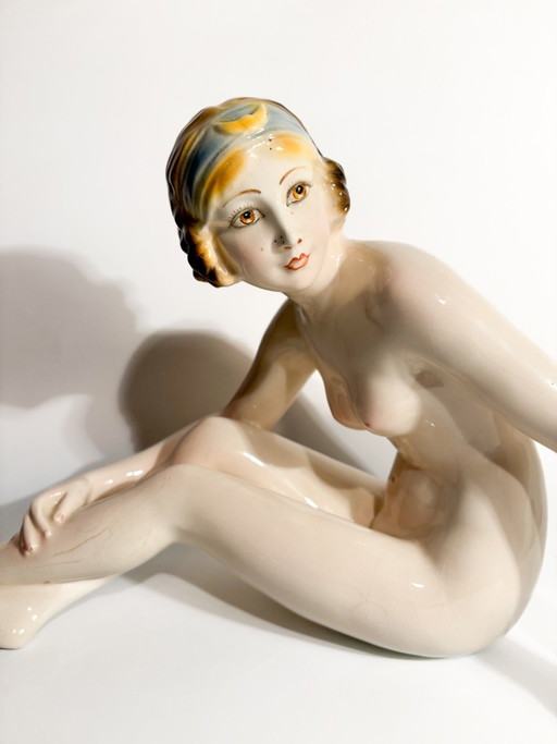 1930s Art Deco Ceramic Female Nude Sculpture – beeldhouwkunst (photo 2 of 10)