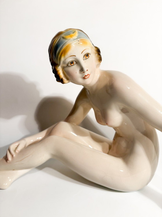 1930s Art Deco Ceramic Female Nude Sculpture (photo 2 of 10)