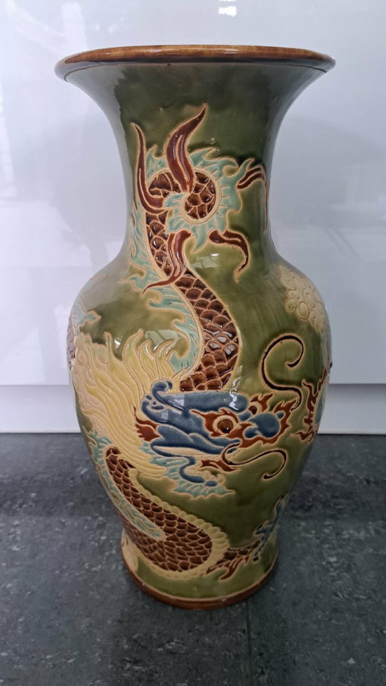 Image 1 of Grote Vintage Vietnamese Biên Hoa Keramische Vaas met Hemelse Draak - 53 cm