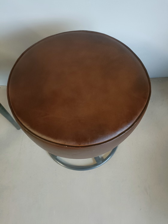 Image 1 of Brown leather pouf