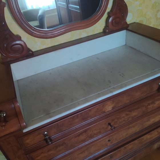 Antique washstand chest of drawers and matching nightstand walnut veneer – Glass, Marble (photo 2 of 8)