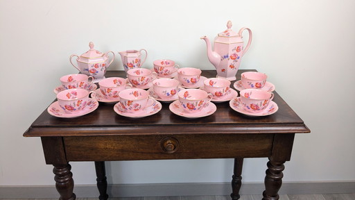 27 Piece Art Deco Pink Porcelain Coffee Set by Epiag Czechoslovakia