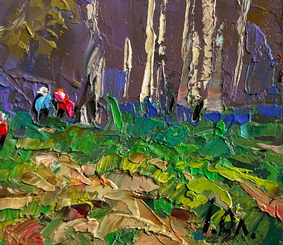Image 1 of Original Oil Painting Gloomy Forest Landscape Blooming spring