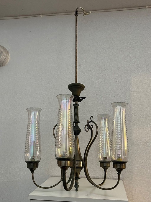Vintage kroonluchter en wandlamp set