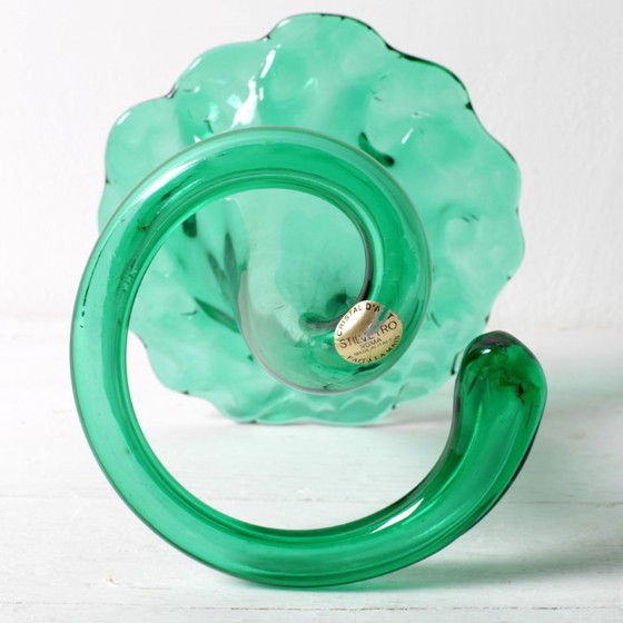 Image 1 of Vaso artistico vintage in vetro verde / Decorazione per la casa soffiato a mano / Stilvetro / Roma / Italia / Anni '80