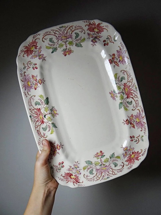 Antike Longchamp Servierplatte mit polychromen Gänseblümchen aus Eisenstein. – Geschirr, Porzellan (photo 4 of 15)