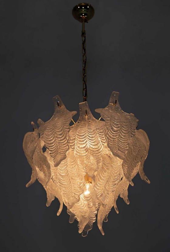 Image 1 of Mazzega Mid Century Moderne Kroonluchter met Bladeren van Murano Glas, 1970