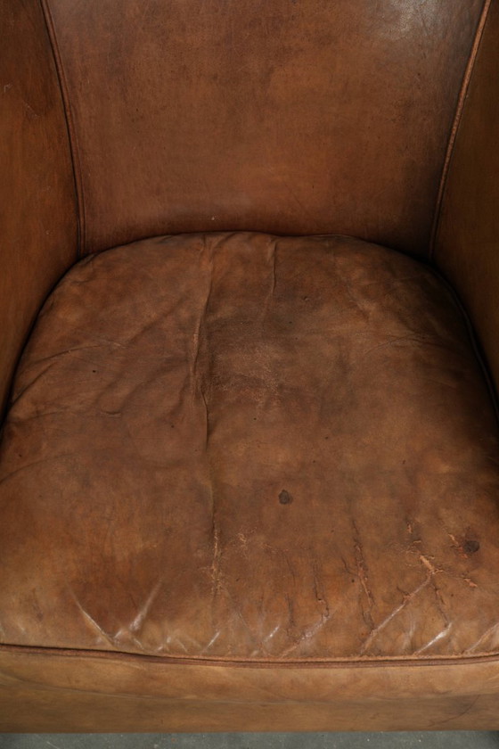 2x Grand Fauteuil Club Robuste en Cuir de Mouton Vintage avec une Belle Patine – Leather (photo 6 of 14)