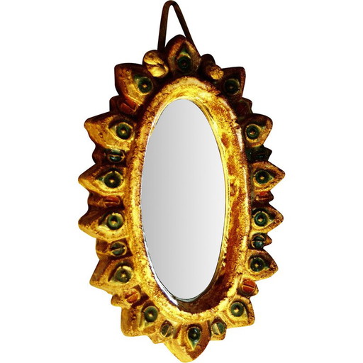 Vintage cabochon spiegel van Georges Pelletier voor La Roue Vallauris, 1950