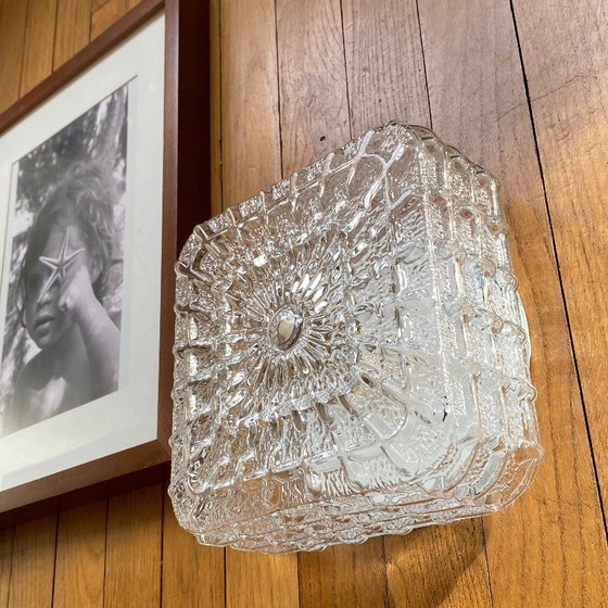 Image 1 of Applique da parete in vetro vintage, plafoniera quadrata, 20 cm