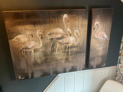 2-piece painting Flamingos for sale