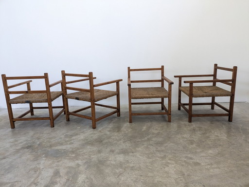  4 Sessel - Holz, Stroh, PREISGEWINNTE INDUSTRIE MALACCA WORKS