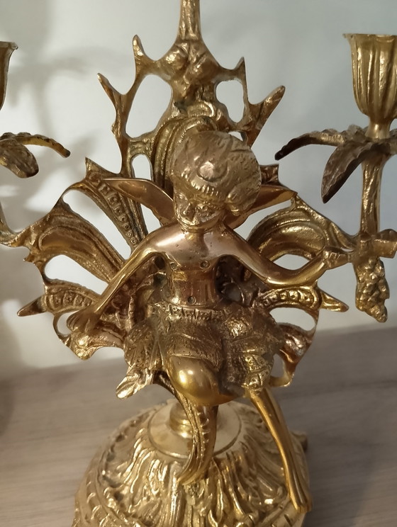 Image 1 of Candélabre en bronze nymphes ailées style Louis XV 19e France