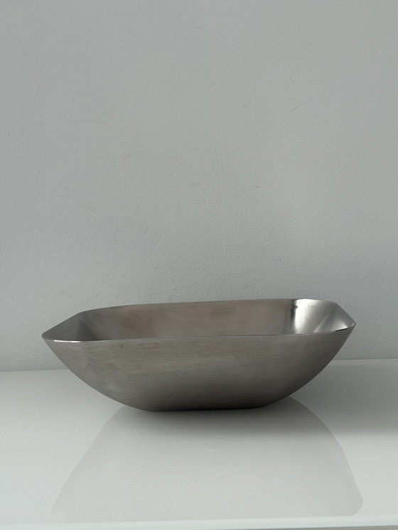 Image 1 of Serveerschaal van geborsteld RVS met afgeronde hoeken