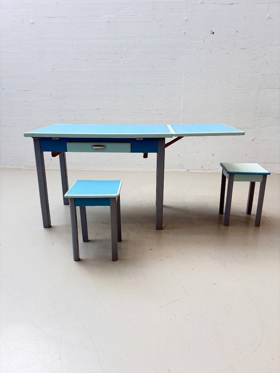 Vintage Kitchen Table Set with two Stools, 1960s – Dining tables, Wood (photo 13 of 20)