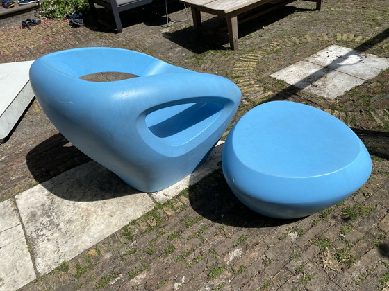 Image 1 of Sillón de diseño LONC Seaser + otomana / Teaser – azul claro